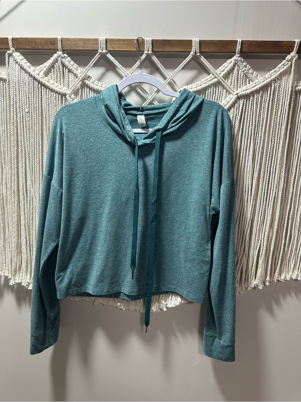Marika Teal Cropped Hoodie Long Sleeve Top